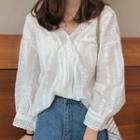 V-neck Lace Blouse White - One Size