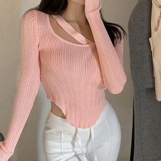 Long-sleeve Ribbed Knit Crop Top