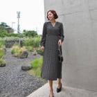 Wrap-front Patterned Long Pleated Dress