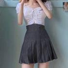 Tie-back Cropped Blouse / Pleated Skirt