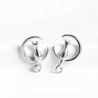 925 Sterling Silver Cat & Moon Earring 1 Pair - As Shown In Figure - One Size