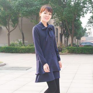 Tie Neck Long Sleeve Shirtdress