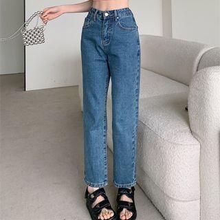 Flower Embroidered Straight Leg Cropped Jeans