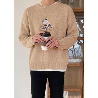 Drop-shoulder Embroidered Sweater