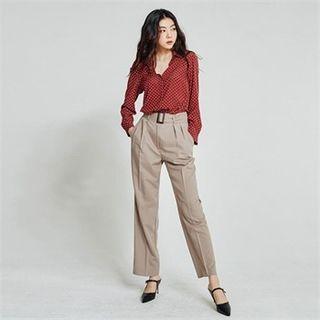 High-waist Straight-cut Dress Pants With Belt