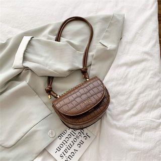 Faux Croc Grain Leather Saddle Crossbody Bag