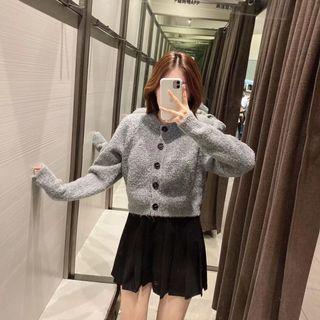 Long-sleeve Ribbed Cropped Cardigan