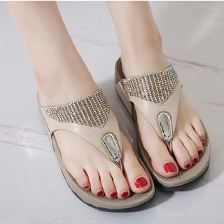 Rhinestone Accent Platform Flap-flop