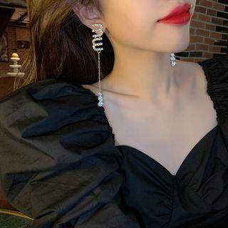 Rhinestone Dangle Ear Stud Rhinestone Lettering - Tassel - Crystal - One Size