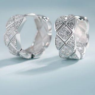 925 Sterling Silver Rhinestone Hoop Earring 1 Pair - Earring - 1.1cm