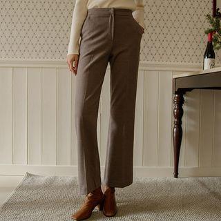 Slit-hem Napped Boot-cut Dress Pants