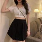 Short-sleeve Lace Crop Top / Mini A-line Skirt