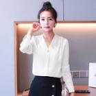 Long Sleeve V-neck Satin Blouse