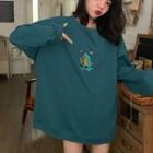 Dinosaur Embroidered Oversize Pullover