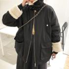 Stand Collar Padded Zip Jacket / Floral A-line Skirt