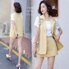 Set: Short Sleeve Plain T-shirt + Button-up Vest + Plain Shorts