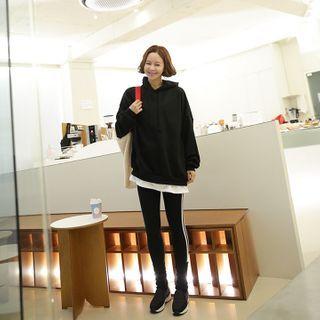 Set: Layered-hem Hoodie + Contrast-trim Leggings