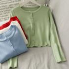 Button-down Crop Knit Top In 9 Colors