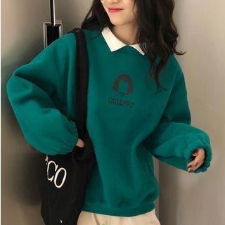 Cartoon Print Collared Sweatshirt