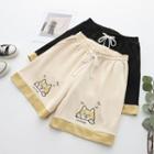 Color Block Dog Embroidered Shorts