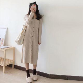 Button-up Ribbed Knit Dress
