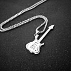 Guitar Pendant Stainless Steel / Leather Cord Necklace
