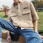 Elbow-sleeve Lettering Cargo Shirt