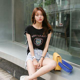 Drawstring Cap-sleeve Lettering Top