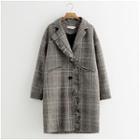 Frilled Trim Houndstooth Woolen Coat