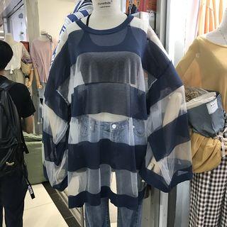 Mesh Panel Striped Sweater