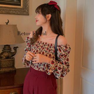 Square Neck Floral Long-sleeve Top