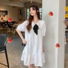 Tie Neck Short-sleeve A-line Skirt