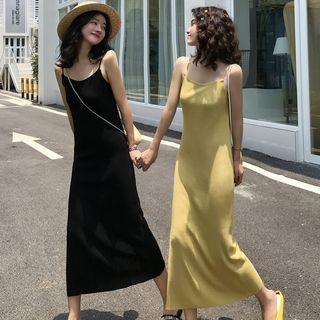 Back Slit Midi Spaghetti Strap Knit Dress