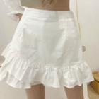 Plain High-waist Flower Trim Mini Skirt