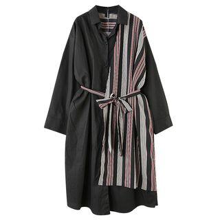 Striped Long-sleeve Chiffon Shirt Dress