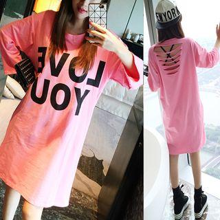 Letter Cutout 3/4-sleeve T-shirt