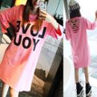 Letter Cutout 3/4-sleeve T-shirt