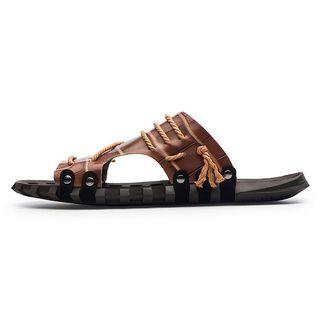 Lace-up Genuine-leather Flat Slide Sandals