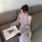 Halter-neck Knit Midi Sheath Dress / Cropped Cardigan