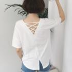 V-neck Lace-up Short-sleeve T-shirt