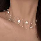 Heart Faux Pearl Layered Choker White - One Size