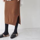 Wool Blend Elastic-waist Knit Pencil Skirt