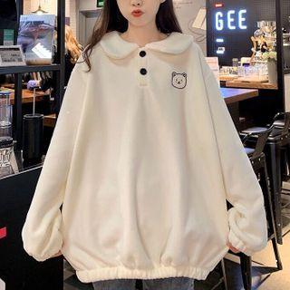 Cartoon Embroidered Collared Sweatshirt