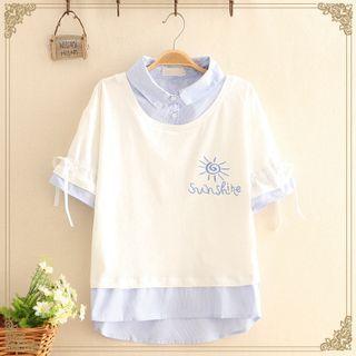 Inset Shirt Sun Print Short-sleeve Tee