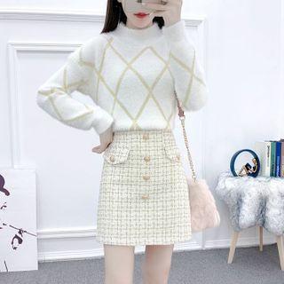 Set: Knit Top + Check Skirt