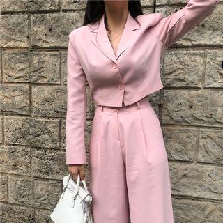 Cropped Button Blazer / Wide Leg Dress Pants