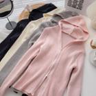 Long-sleeve Plain Zip Hooded Knit Jacket