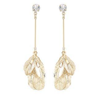 Rhinestone & Metal Feather Drop Earring