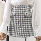Tweed Button Plaid Mini A-line Skirt