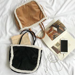 Furry Trim Corduroy Tote Bag